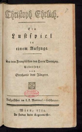 Christoph Ehrlich : Ein Lustspiel in einem Aufzuge