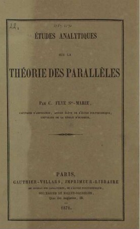 Etudes analytiques sur la théorie des parallèles