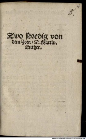 Zwo Predig von dem Zorn