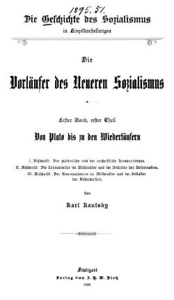 Bd. 1,  Die Geschichte des Sozialismus in Einzeldarstellungen. Bd. 1. Die Vorläufer des Neueren Sozialismus. 1