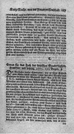 Etwas für das Fach der deutschen Staatsklugheit.