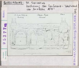 Quedlinburg: St. Servatius, Confessio, Westwand, Zeichnung von Annecke 1877