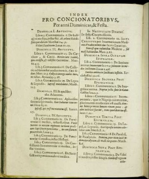 Index Pro Concionatoribus, Peranni Dominicas, & Festa.