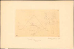 Cheops-Pyramide, Gizeh: Querschnitt mit Bezeichnungen, Türsturz, Gangquerschnitt, Maßstabsleiste (Nach- oder Durchzeichnung)