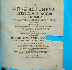 Ta hapax legomena epistolae D. Iacobi catholicae animadversionibus philologicis illustrata