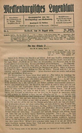 Nr. 2. Rostock, den 29. August 1926.