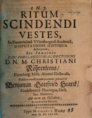 Ritum scindendi vestes ... descriptum