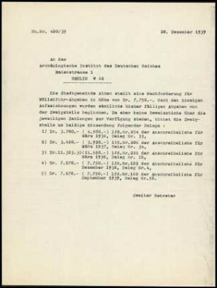 K. Kübler an DAI Zentrale