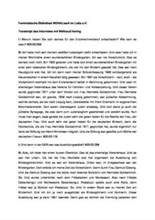 Interview zu Arbeitsbiographie als Erzieherin 1989/90. : Waltraud Hering am 14.02.2019