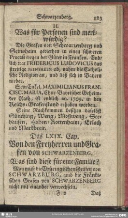 Das LXIX. Cap. Von den Freyherren und Grafen von Schwarzenberg