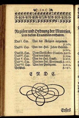 Register und Ordnung der Materien, so in diesem Tractätlein enthalten sind.