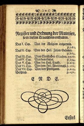 Register und Ordnung der Materien, so in diesem Tractätlein enthalten sind.