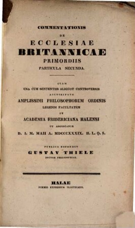 Commentationis de Ecclesiae Britannicae primordiis particula ..., Particula secunda