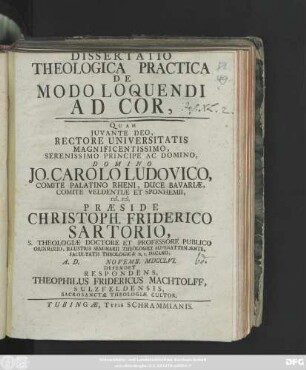 Dissertatio Theologica Practica De Modo Loquendi Ad Cor