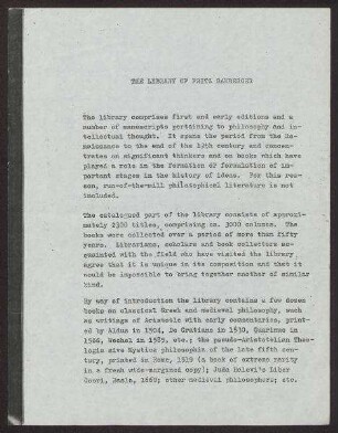 Typoskript "The library of Fritz Bamberger"