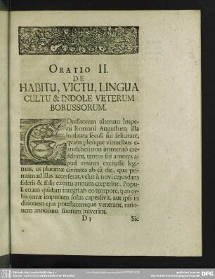 Oratio II. De Habitu, Victu, Lingua Cultu & Indole Veterum Borussorum