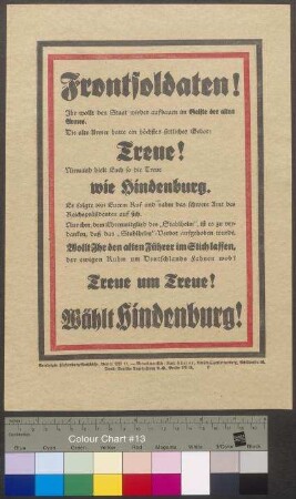 Aufruf der Vereinigten Hindenburg-Ausschüsse zur Wahl von [Paul von] Hindenburg zum Reichspräsidenten am 13. März 1932