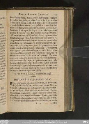 Epistola XLIX. Herbornam Nassoviorum. Iusto Reiffenbergio, I. C.