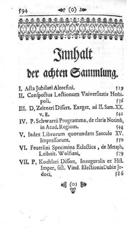 Innhalt der achten Sammlung.