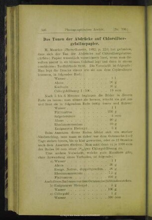Das Tonen der Abdrücke auf Chlorsilbergelatinepapier