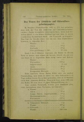 Das Tonen der Abdrücke auf Chlorsilbergelatinepapier