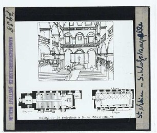Stettin, Schlosskirche : Grundriss, Horizontalschnitte, Raumansicht