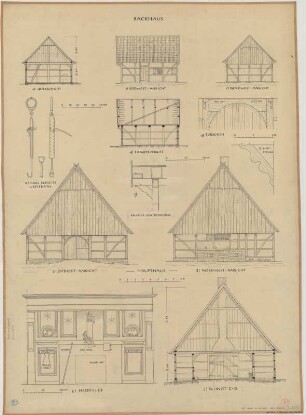 Lasbeck bei Havixbeck (Kreis Münster): Hof Meier. Backhaus mit Inventar (Ansichten, Schnitte, Details)