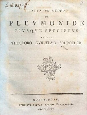 Tractatus medicus de pleumonide eiusque speciebus