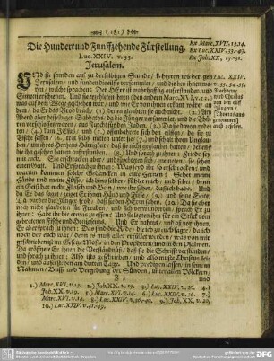 Die Hundert und Funffzehende Fürstellung. [Lucas - Kapitel 24, v. 33] Jerusalem