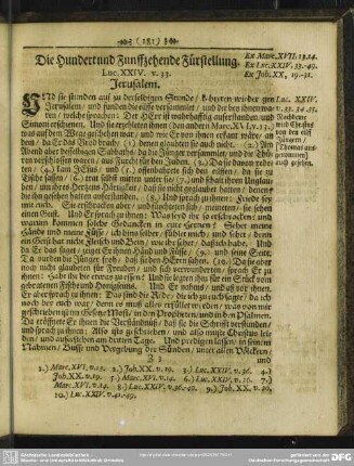 Die Hundert und Funffzehende Fürstellung. [Lucas - Kapitel 24, v. 33] Jerusalem