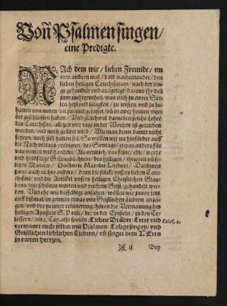 Vonn Psalmen singen/ eine Predigte.