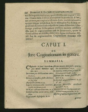 Caput I. De Iure Cogitationum in genere.