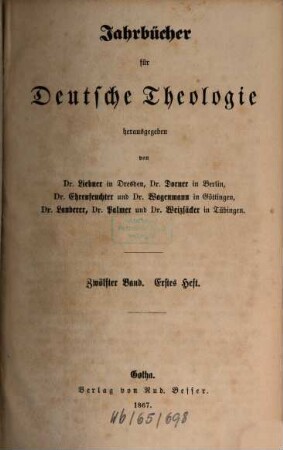 Jahrbücher für deutsche Theologie. 12, 12. 1867