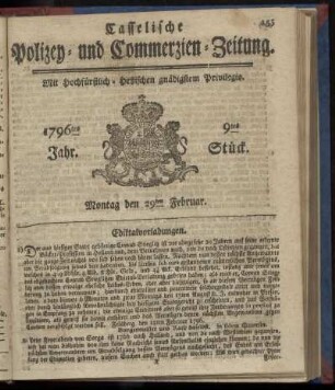 9tes Stueck, Montag den 29ten Februar. 1796