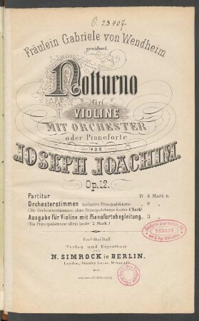 Notturno für Violine mit Orchester oder Pianoforte : op. 12