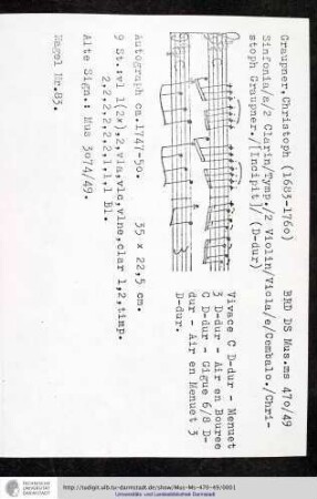 Sinfonia / a / 2 Clarin / Tymp. / 2 Violin / Viola / e / Cembalo. / Christoph Graupner. / [Incipit]