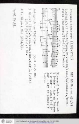Sinfonia / a / 2 Clarin / Tymp. / 2 Violin / Viola / e / Cembalo. / Christoph Graupner. / [Incipit]