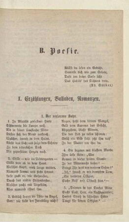 I. Erzählungen, Balladen, Romanzen