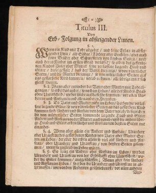 Titulus III. Von Erb-Folgung in absteigender Linien.