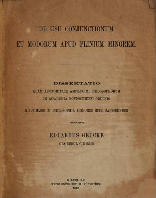 De usu conjunctionum et modorum apud Plinium minorem