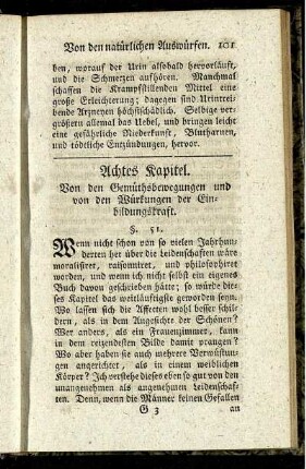 Achtes Kapitel. Von den Gemüthsbewegungen und von den Würkungen der Einbildungskraft. §. 51. - §. 61.