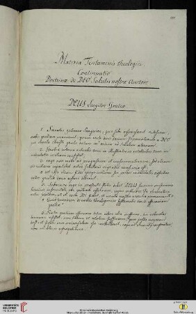 Material- und Thesensammlung: Materia Tentaminis theologici. Continutatio Doctrinæ de DEO Salutis nostræ auctore