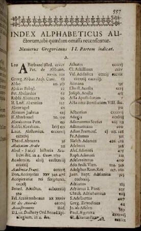 Index Alphabeticus Auctorum, ...