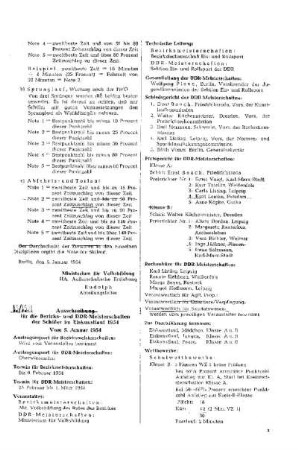 Ausschreibung für die Bezirks- und DDR-Meisterschaften der Schüler im Eiskunstlauf 1954 : 5/54 vom 5. Januar 1954
