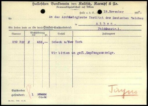 Schecksendung des Halleschen Bankvereins