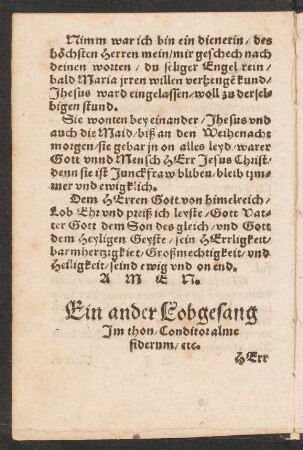 Ein ander Lobgesang || Jm thon/ Conditor alme || siderum/ etc. ||