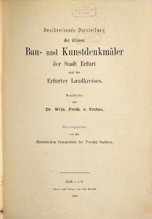 Beschreibende Darstellung der älteren Bau- und Kunstdenkmäler der Stadt Erfurt und des Erfurter Landkreises
