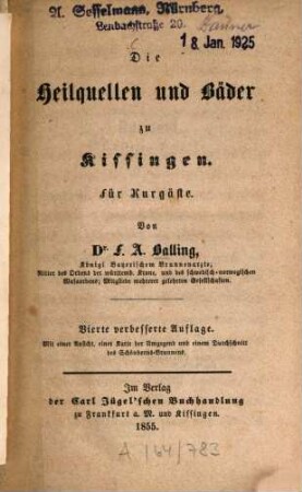 Die Heilquellen und Bäder zu Kissingen für Kurgäste