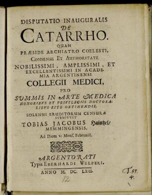 Disputatio Inauguralis De Catarrho