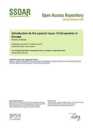 Introduction to the special issue: Child poverty in Europe